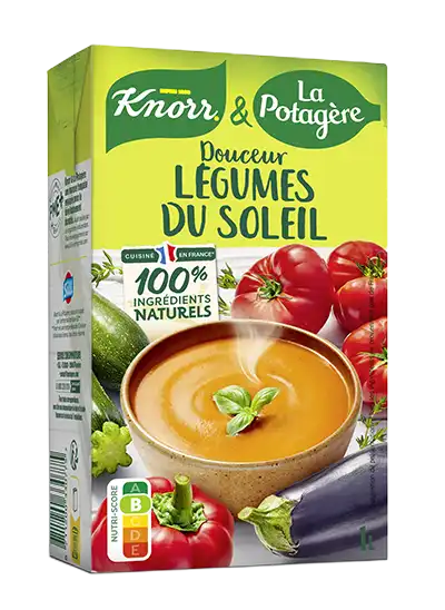 Douceur de légumes du soleil, une soupe Knorr et La Potagère. Brique 1L.