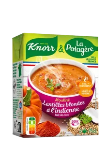 Soupe Knorr & La Potagère, mouliné lentilles blondes à l'indienne aux légumes français, brique de 75cl