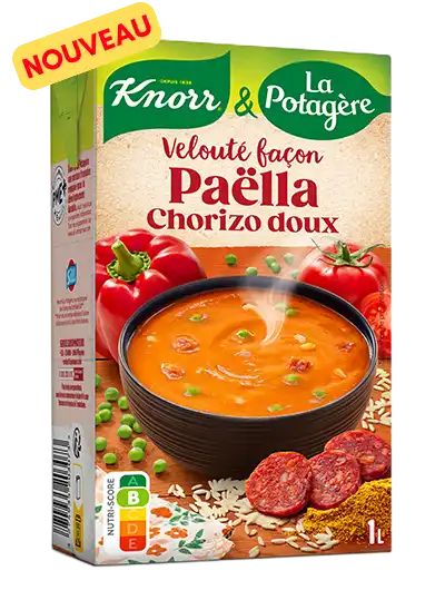 Nouveau : Soupe veloutée façon paëlla au chorizo doux de la gamme les méditerranéennes de Knorr & La Potagère