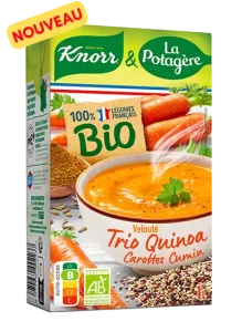 Nouveauté Knorr & La Potagère : trio quinoa carottes et cumin BIO, soupe d'un litre