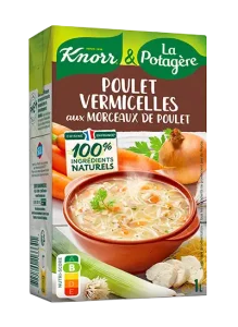 Soupe poulet vermicelles et petits légumes Knorr & La Potagère, une recette qui vous replongera dans votre enfance.