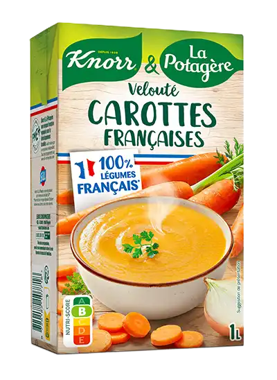 Velouté de carottes françaises, une recette élaborée avec des légumes 100 % français, une recette Knorr & La Potagère