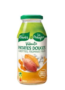 Veloute de patates douces, carottes et fromage frais, une recette Knorr & La Potagère dans une bouteille en verre de 45 cl