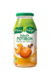 Soupe potiron avec une pointe de noix de muscade Knorr & La Potagère au format 45 cl dans une bouteille en verre