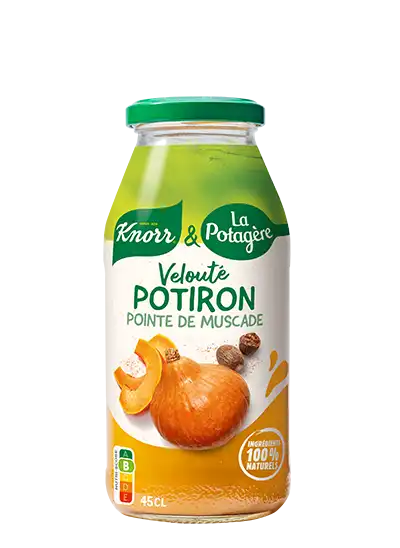 Soupe potiron avec une pointe de noix de muscade Knorr & La Potagère au format 45 cl dans une bouteille en verre