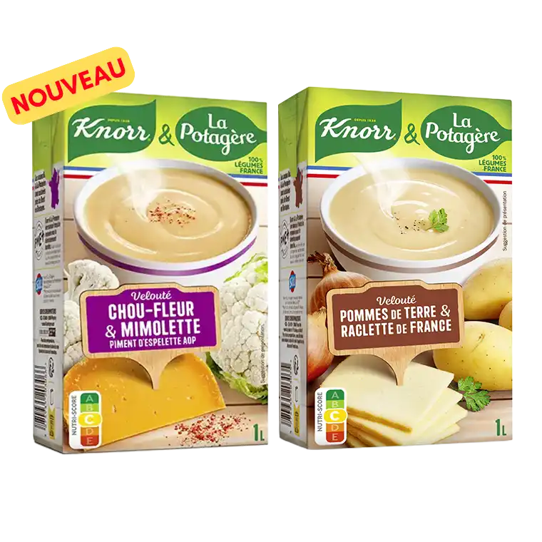 Nouveauté dans la gamme BIO Knorr & La Potagère, le velouté chou-fleur & mimolette et piment d'Espelette.