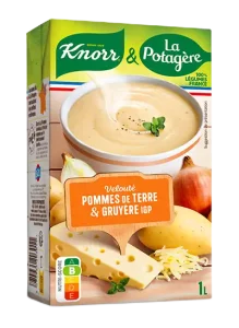 Soupe Knorr & La Potagère Velouté pommes de terre gruyère IGP, brique d'un litre.