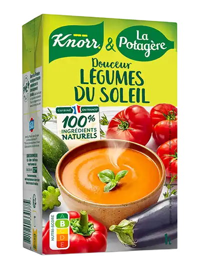 Douceur de légumes du soleil, une soupe Knorr et La Potagère. Brique 1L.