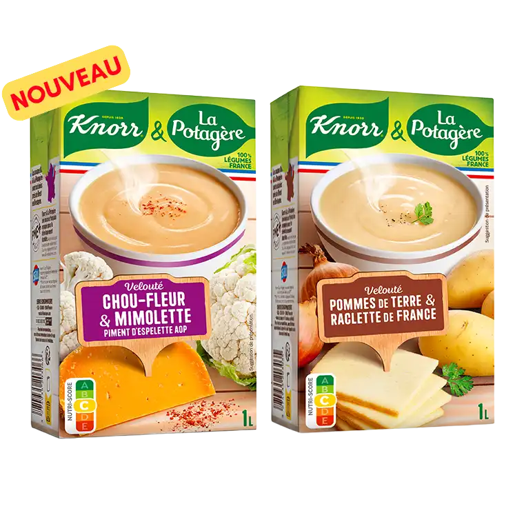 Nouveauté dans la gamme BIO Knorr & La Potagère, le velouté chou-fleur & mimolette et piment d'Espelette.
